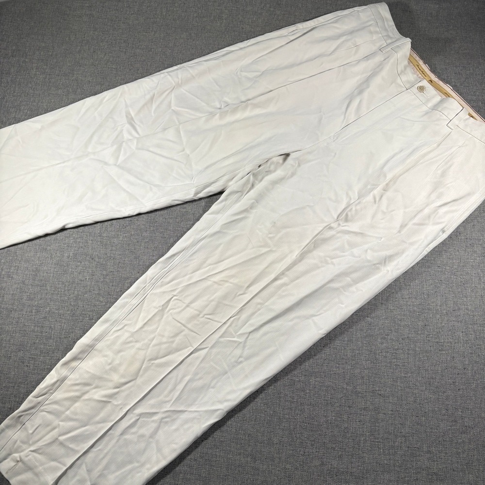 Tommy Bahama Pleated Trousers Mens 38x30 Off White Silk Bamboo Blend Herringbone